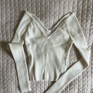 White Ribbed Knit Sweater